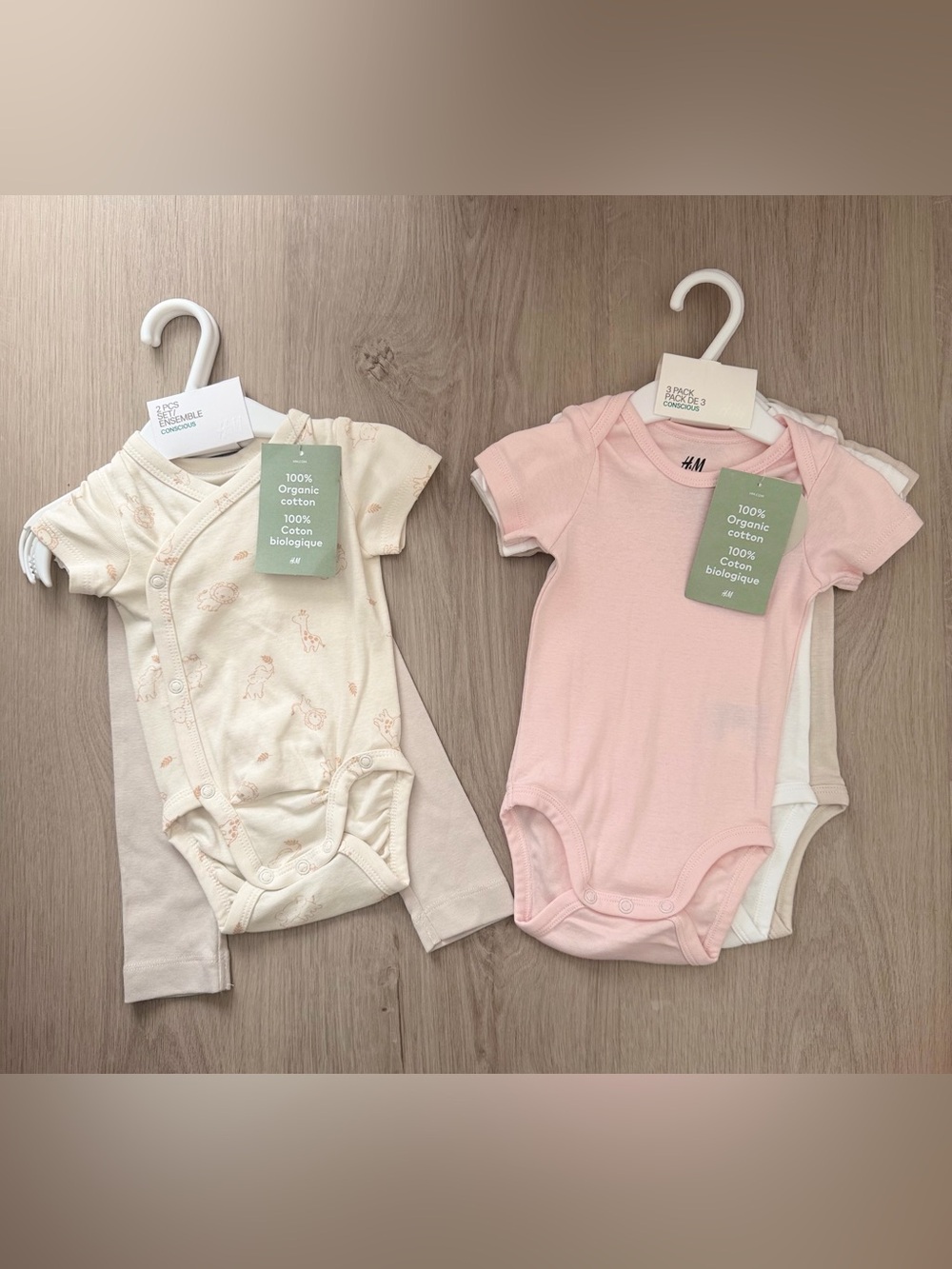 New 3m H&M 100% Organic Cotton Bodysuit Set Baby Short Sleeve Boy Girl Unisex
